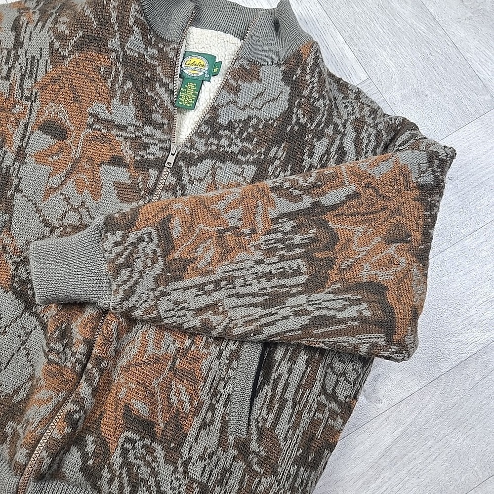 VTG Cabelas Large Wool Camo Sweater Realtree Lined Insulated Hunting Zip Jacket - Picture 9 of 16